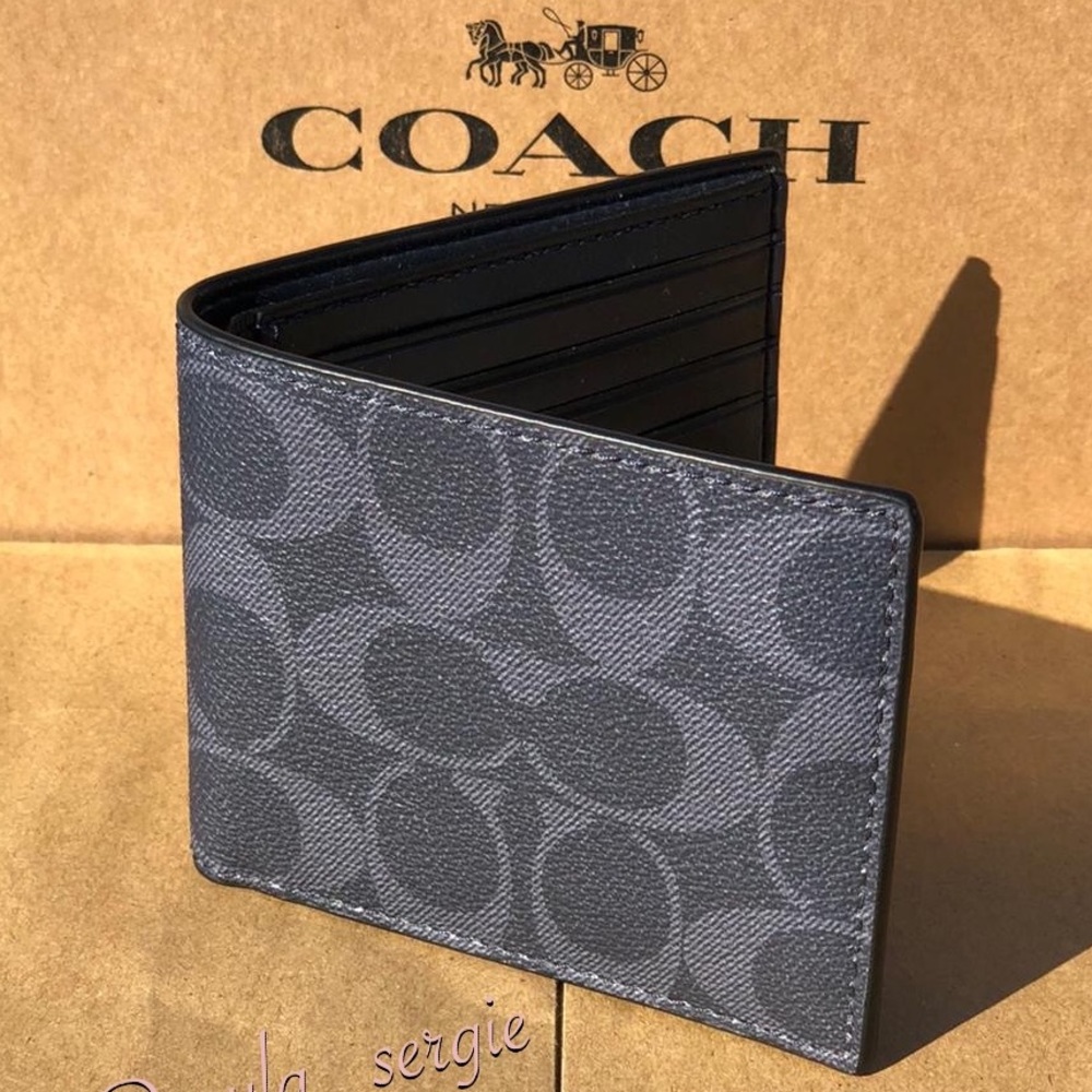 Gift for Him 🎁 Coach Signature Coated Billfold Men’s Wallet - Picture 2 of 7